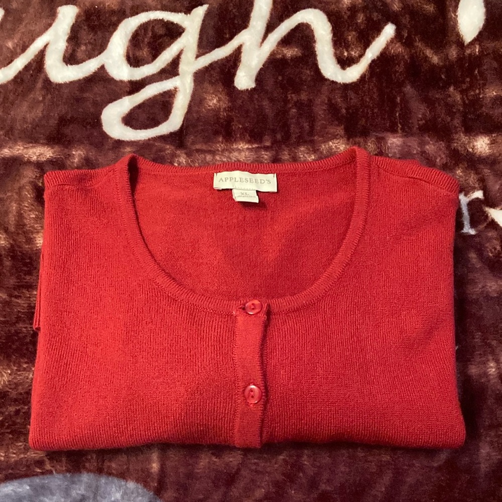 Appleseeds Spindrift Soft Cardigan w shell, color: Rust, XL, worn 2 x